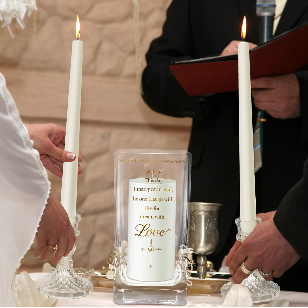 FoldTier Unity Candles with Holder for Wedding Ceremony Set 1 6" Pillar 2 9.8'' Taper Candles 3 Candlestick for Religious Formal Events Church(Cross)