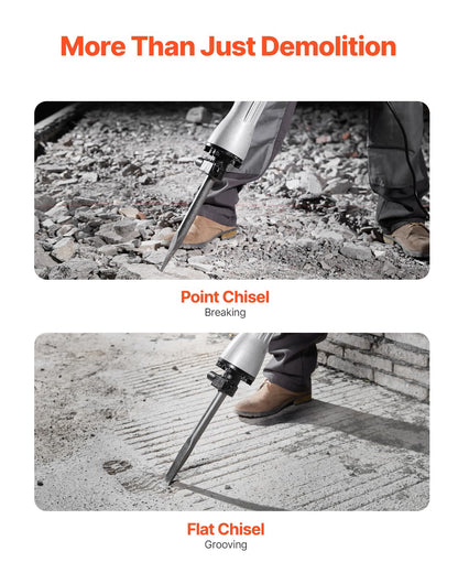 VEVOR Demolition Jack Hammer, MAX 2200W Electric Jackhammer Heavy Duty, 1350 BPM Concrete Breaker 2pcs Chisels Bit Chipping W/Case