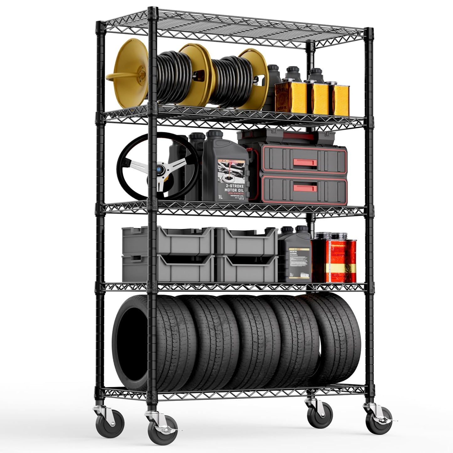 M MZG 5-Shelf Storage Shelves,Wire Shelving Heavy Duty Metal Storage Shelving Unit Adjustable Garage Shelving Rack Pantry Kitchen (Black, 5 Tier,17.7" D x 47.2" W x 76.7" H)