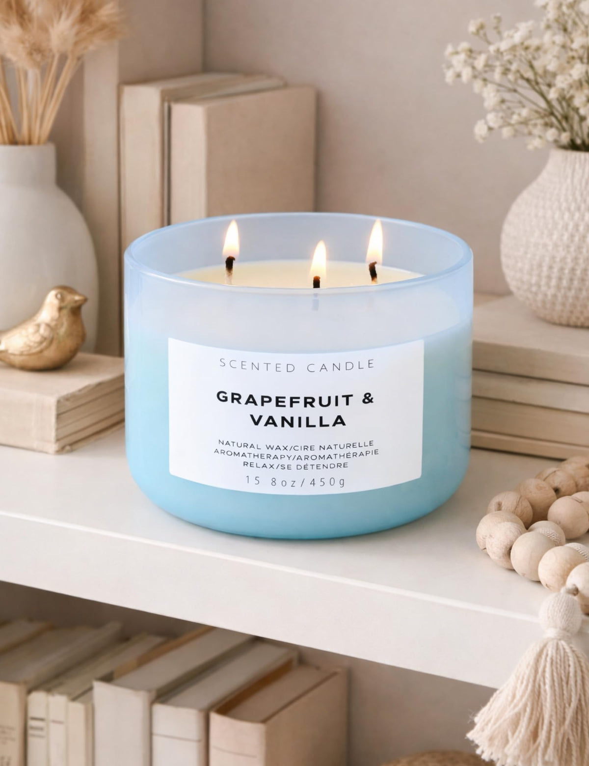 Grapefruit Vanilla 3-Wick Soy Candle | 15.8 oz Large Scented Candle for Home | Highly Scented Aromatherapy Candle for Women | Luxury Citrus Vanilla Candle Gift | Clean Burn Long Lasting