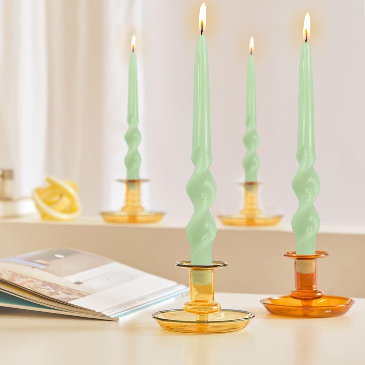 Tapered Candle Twisted Candlesticks Green Candle Stick Smokeless Candles Long Twirl Candle Easter Taper Candles Cute Odorless Candles for Anthropologie Home Décor Dinner Party Mother's Day Gifts