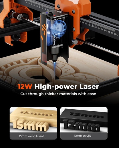 ACMER Laser Engraver, S2 Laser Cutter Machine 12,000mW, 72W Output, 0.01mm Precision, 300x300mm Area, 10000mm/min Speed, for Wood, Metal, Leather, Acrylic, DIY & Education