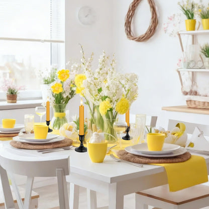 AFINETH Yellow Flameless Taper Candles with Remote, 6.4" Battery Operated LED Candles, Flickering Flameless Candlesticks for Table Centerpieces, Wedding, Farmhouse, Dinner Decor, Set of 6