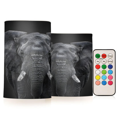 panksolu Flickering Flameless Candles, African Elephant Portrait LED Candles with Remote Timer, Battery Operated Candle for Wedding Halloween Christmas Decor - Set of 2