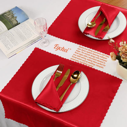 Eychei 60 Pieces Red Satin Napkins 20x20 Inches Satin Cloth Napkins, Square Satin Napkins with Scalloped Edges, Elegant & Silky Table Napkins for Restaurant Banquet Wedding