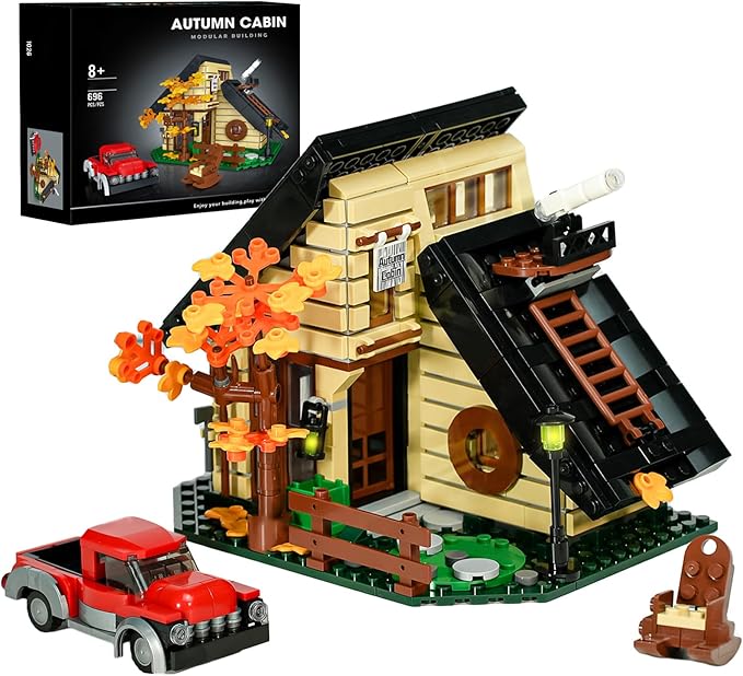House Building Set Compatible with Lego for AdultsA Frame Cabin Toy for Architecture LoversGift for HalloweenChristmas Home Decor 696 pcs