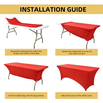 ZarzaaSik 6-Pack 8ft Red Spandex Table Covers for Rectangle Folding Tables - Washable Elastic Tablecloth - Ultimate Fitted Table Protector for Birthday Parties, Trade Shows, Banquet