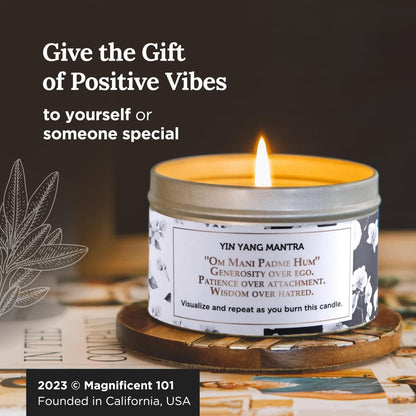 MAGNIFICENT 101 Yin Yang Smudge Candle - 6-Oz Soy Wax Tin - 35-Hr Burn Time & Orchid & Jasmine Scent - Energy Cleansing & Chakra Healing - Gift for Women