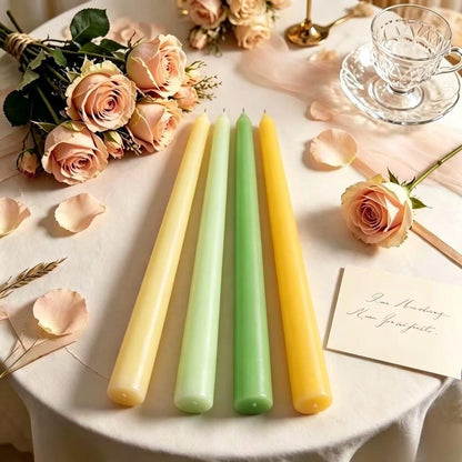 8 Pack 10 Inch Green & Yellow Smooth Taper Candle Set, 7/8 Inch Unscented Driples Candlesticks for Home Spring Decoration, 6-7 Hours Burn