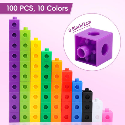 HSDAV 100 Pcs Math Linking Cubes - 10 Colors Connecting Counting Snap Blocks, Math Manipulatives for Early Math & Construction, Educational Toy for Preschool, Kindergarten, Homeschool