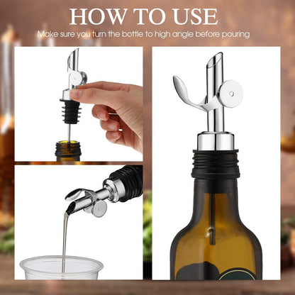 Kinlop 6 Pcs Weighted Stainless Steel Liquor Bottle Pourers Auto Flip Olive Oil Dispenser Spout Balsamic Alcohol Pourer Spouts (Silver)