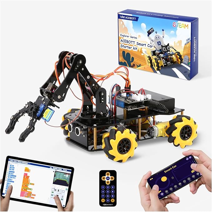 Robotics for Kids Ages 8-12 ACEBOTT Smart Robot Arm Car Kit with 5DOF STEM Toys for Boys Age 8-12 12-16+ ESP32 Arduino/Python/Blockly Coding App &amp Remote Control STEM DIY Gift for Teens &amp