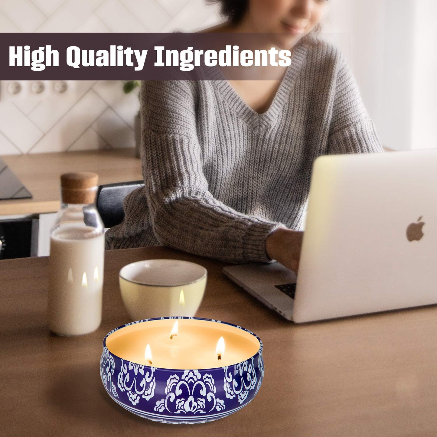 Hausware Citronella Candles Outdoor & Indoor - Large 13.5 oz Scented Candles Set 3 Pack Natural Soy Wax citronella Candles for Garden Patio Yard Home Balcony Camping Backyard (Dark Blue)