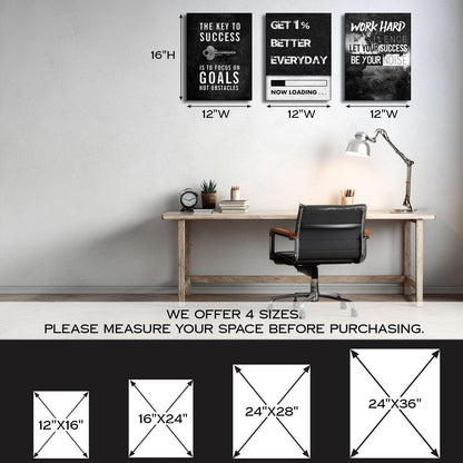 Motivational Wall Decor Inspirational Wall Art Canvas Poster Success Goal Artwork Entrepreneur Quote Painting Office Wall Decor for Bedroom Living Room Home Decoration Framed 12inch x16inch x3pieces