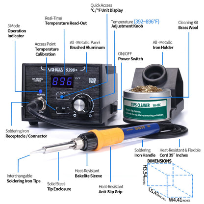 YIHUA 939D+ Professional Soldering Station bundle with YIHUA 959D-Digital Hot Air Rework Station and Accessories (18 Items)