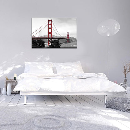 LevvArts Golden Gate Bridge Canvas Wall Art San Francisco Bridge Picture Painting Modern Black and White Red Home Wall Decoration -24"x 36"