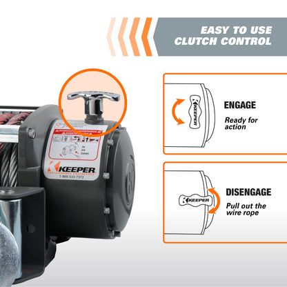 KEEPER KW 17.5 Electric Winch 17,500 lb 12V DC with Wireless Remote, Heavy-Duty Single Line Pull for Trucks, Jeeps, and SUVs, High-Performance Recovery Winch with Weather-Resistant Steel Cable