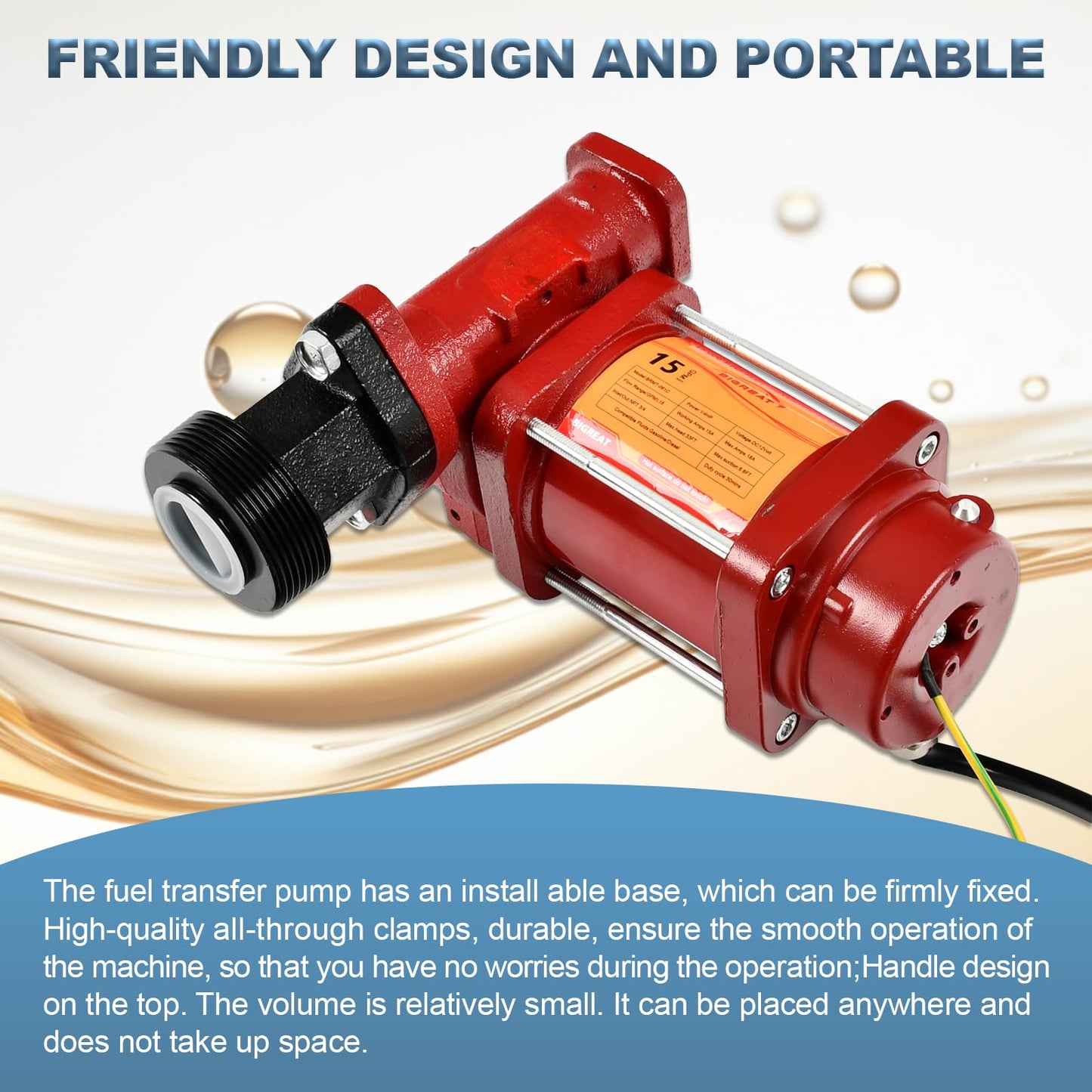 BIGREAT 15GPM 12V DC Fuel Transfer Pump with 13 Feet Discharge Hose, Automatic Nozzle,Cast Iron Heavy Duty Premium Transfer Pump Kit For Gasoline, Diesel, Kerosene, Ethanol & Methanol Blends