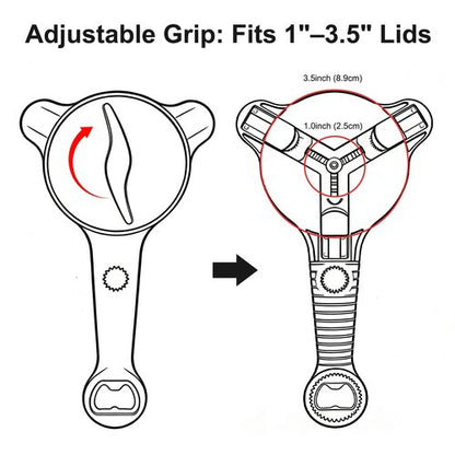 Jar Opener for Seniors, 4-in-1 Adjustable Lid Opener with Non-Slip Grip, Includes Magnetic Hook & Rubber Gripper, Suitable for Jars, Bottles and Beer Caps, Perfect for Arthritis and Weak Hands