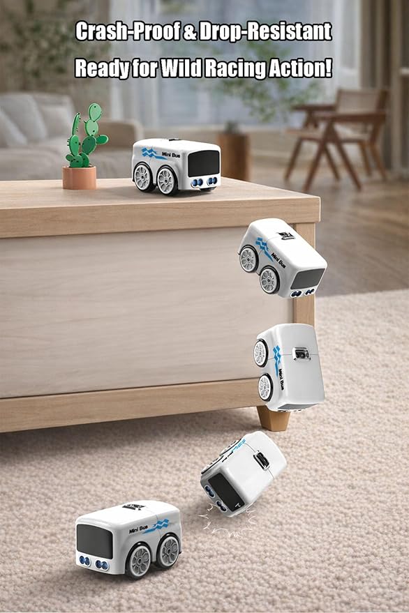 Magic Mini Bus Follows Line Car Inductive Mini Interactive Cars Follows The Line Intelligent Line Tracking System with Dynamic LED Expressions Educational STEM (Blue)