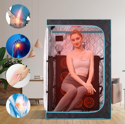 iDOTODO Portable Full Size Infrared Saunas for Home, One Person Full Body Home Spa Tent with Heating Foot Pad, Remote Control, Reinforced Foldable Chair (Black)