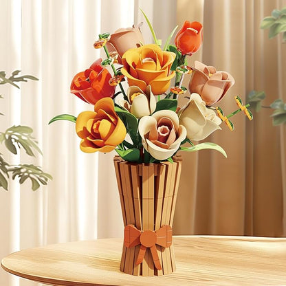Flowers Bouquet Building Set 868 PCS Rose Botanical Collection Kit Artificial Flowers Toys Botanical Collection DIY Unique Home&ampOffice Bonsai Decoration Gift for Valentine's Day Mother's Day Chris