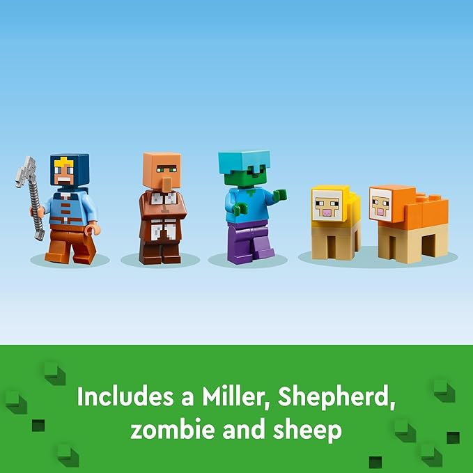 LEGO Minecraft The Windmill Farm Building Toys - Minecraft Toys for Kids Boys &amp Girls Ages 8+ - 3 Minifigures Included - Birthday Gift for Fans of Videogame - 21262