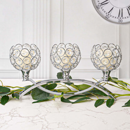 Crystal Tealight Candle Holder Centerpiece Home Decorative Candlestick Holder Elegant Table Centerpiece Home Decor Wedding Party Anniversary (Silver, 3 Arm)