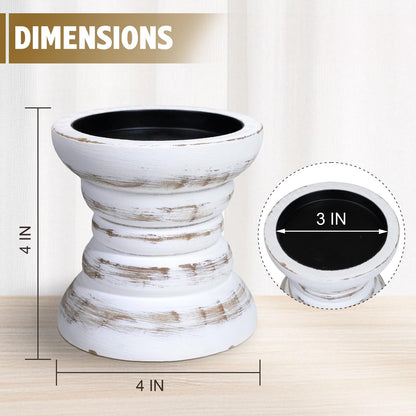 Pillar Candle Holder, Farmhouse Wood Candle Holder, Rustic Wooden Candle Stand, Vintage Small Wooden Candlestick Holders for Living Room, Table Centerpiece, White