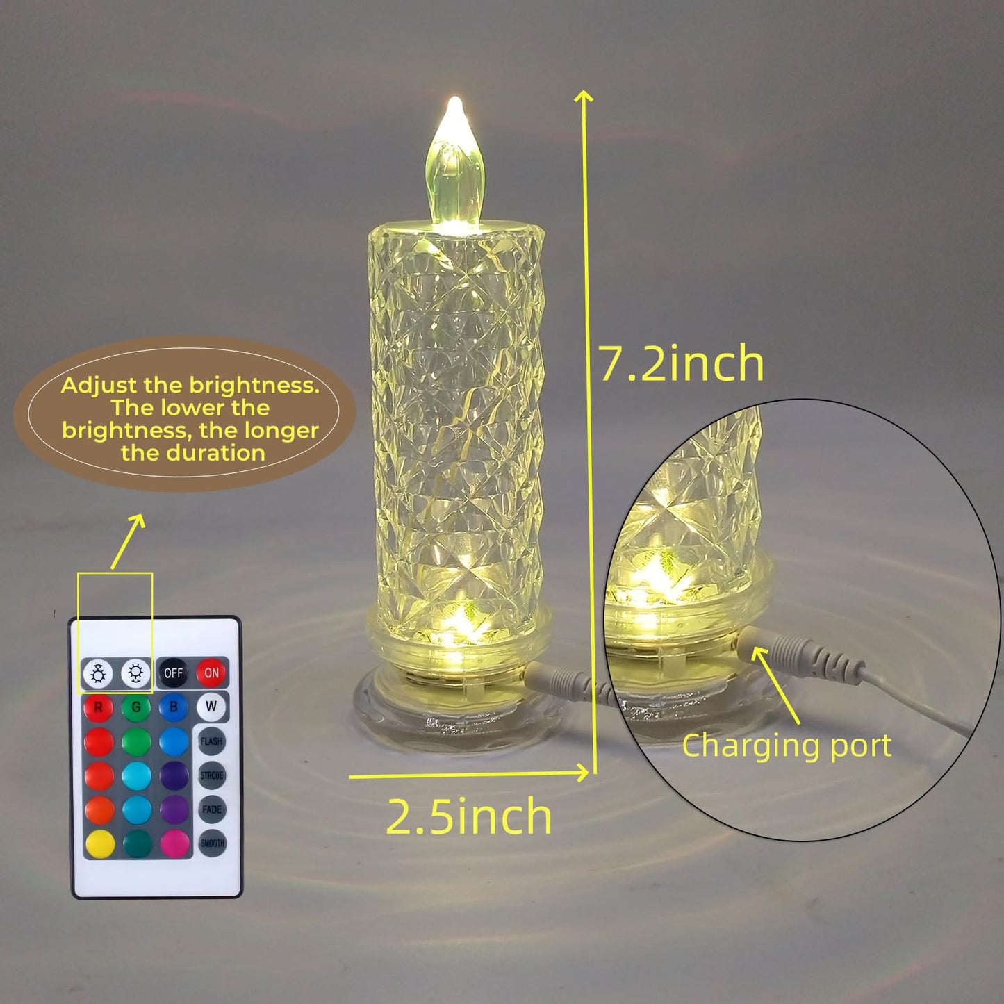 klexcol Rose Shadow LED Flameless Candles(D:2.5" x H:7.2"), Rechargeable Operation, Decoracion for Valentine Wedding (4pcs)