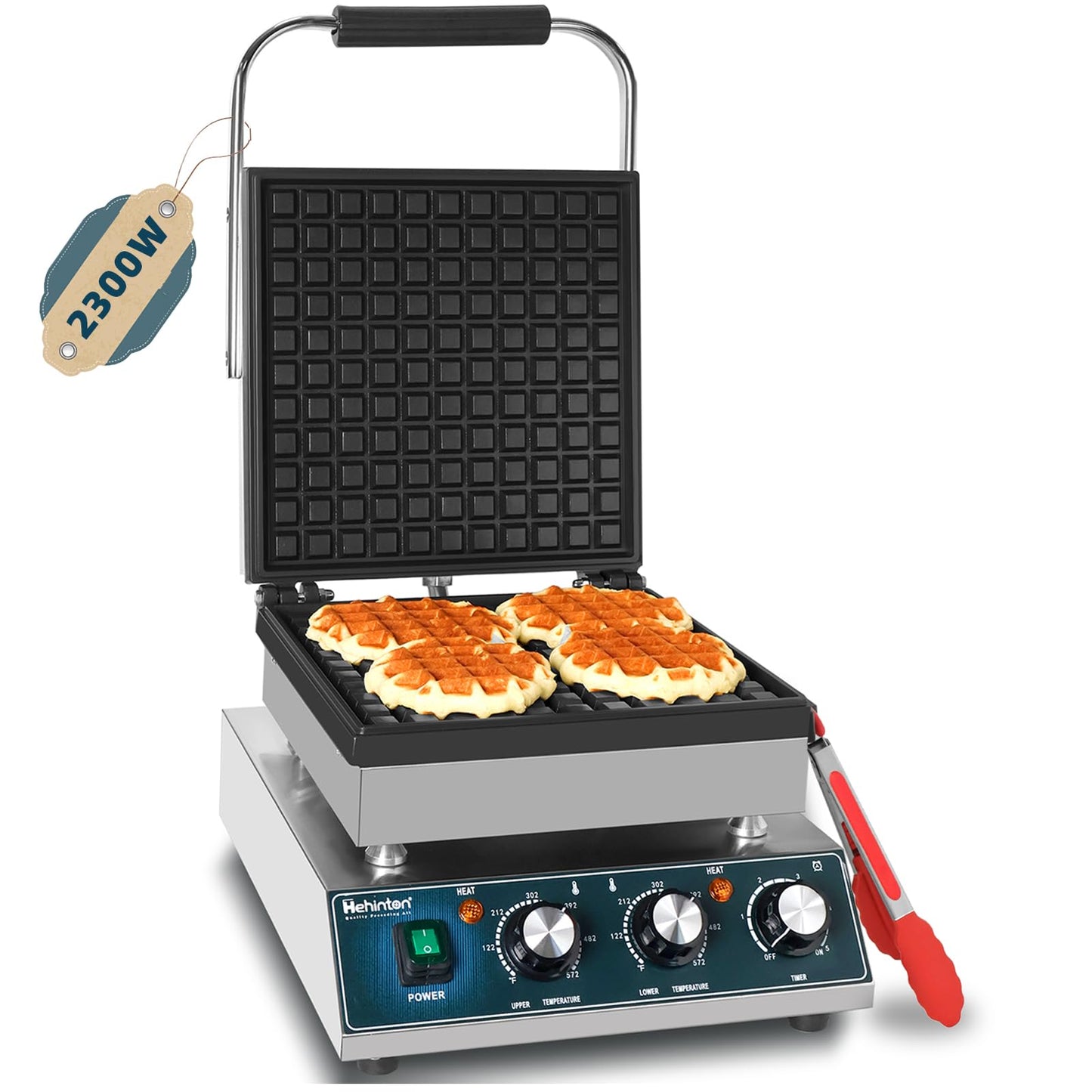 Hehinton® Commercial Belgian Waffle Maker, 110V 2300W Electric Waffle Maker Dual Temperature Control,11.4"x11.4" Cooking Area, Waffle Iron with Nonstick Plates for Food Trucks, Cafes & Home Use