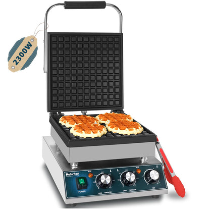 Hehinton® Commercial Belgian Waffle Maker, 110V 2300W Electric Waffle Maker Dual Temperature Control,11.4"x11.4" Cooking Area, Waffle Iron with Nonstick Plates for Food Trucks, Cafes & Home Use