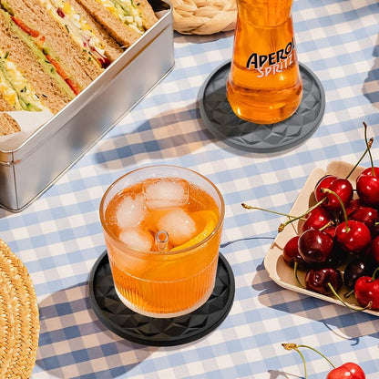 ME.FAN Silicone Coasters with Holder,[6 Pack] Drinking Coasters - Cup Mat for Hot or Cold Drinks, Thickened, Non-Slip, Non-stick,Deep Tray Red