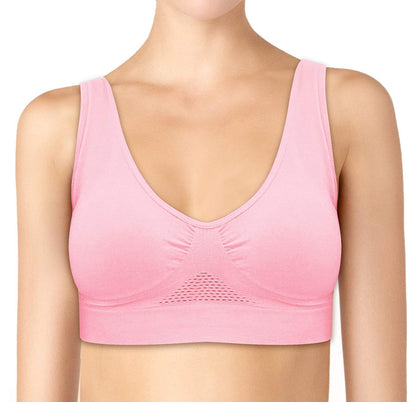 4-Pack Women's Seamless Wireless Cooling Unpadded Comfort Bra (Blue Glass, Lady Pink, Purple Heather, Neutral Gray, X-Large)