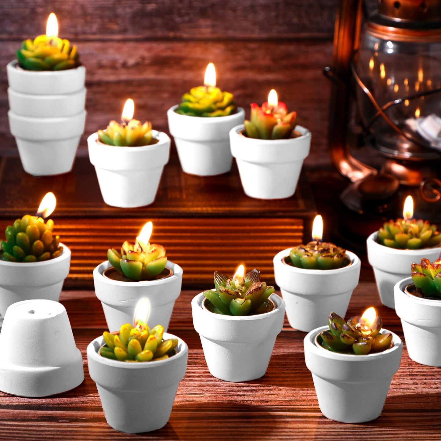 Shihanee 36 Pcs Succulent Cactus Tealight Candles with Mini Terracotta Pots, Spring Decor, Fiesta Cinco De Mayo Party Decorations, Mexican Party Favors, Baby Shower Wedding Table Decor(White)