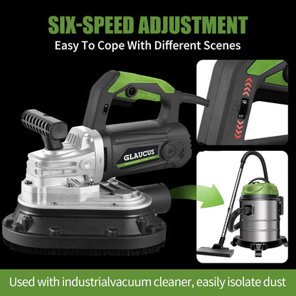 GLAUCUS 4" 3-Head Concrete Grinder, 2450W Concrete Floor Grinder with Bristle Dust Shroud & Vacuum, 6-Speed Diamond Grinding Machine for Concrete, Marble, Granite, Cement Floor Wall Polishing