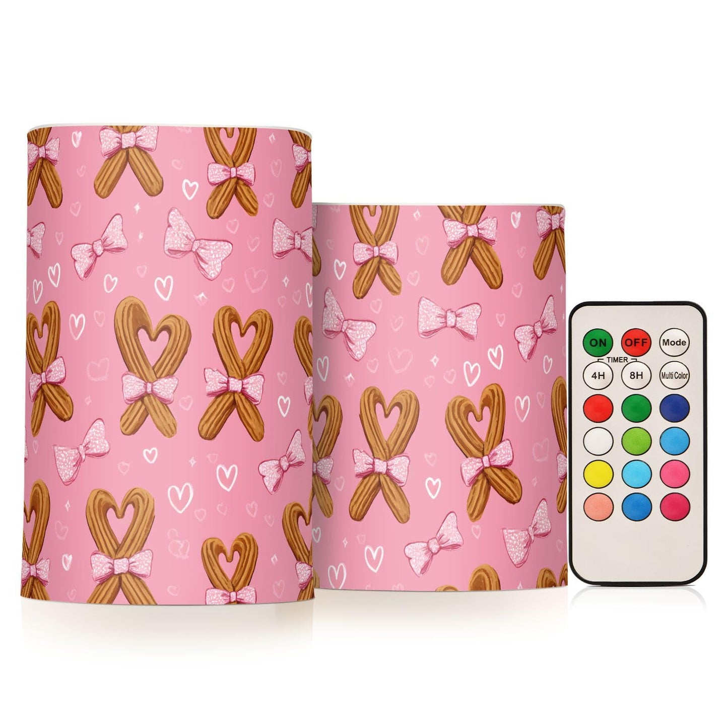 ALAZA Bread Heart Bow Flickering Flameless Candles Pillar Led Candles Battery Operated Candles with Remote and Timers Set of 2