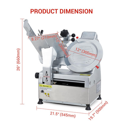 Commercial Meat Slicer with 12.6" Carbon Steel Blade, 550W Automatic Meat Slicer Machine, Professional Double-motor Food Cutter with Adjustable Thickness From 0 to 15mm for Commercial Use, Low Noise