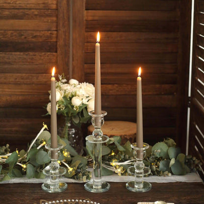 Tableclothsfactory 10" Tall Premium Quality Dripless Unscented Taupe Taper Candles Wedding Dinner Candles for Wedding Decoration Set of 12