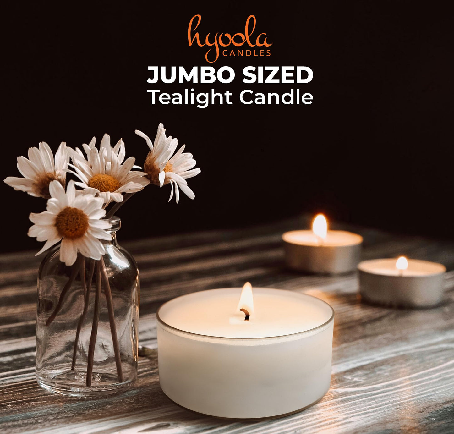 Hyoola Pure Jumbo Tealight Candles - 100% Natural, Non Toxic, Unscented - 10 Hour Burn Time - 8 Pack