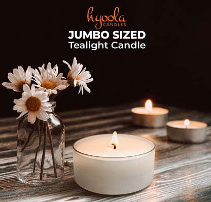 Hyoola Pure Jumbo Tealight Candles - 100% Natural, Non Toxic, Unscented - 10 Hour Burn Time - 8 Pack