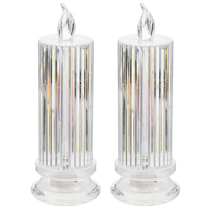 Beavorty 2pcs Electronic Candle Light Electric Candle Stick Artificial Candlestick Long Burning Taper Candle Glitter lamp Memorial Candles Flameless Candle Light Window Plastic Romantic