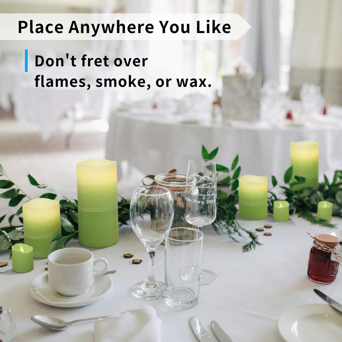FURORA LIGHTING Green Ombre Flameless Candles - Real Wax, Adjustable Brightness, Remote & Timer - 4 Pillars (3x4, 3x6) and 4 Votives, 8-Pack, Battery Operated
