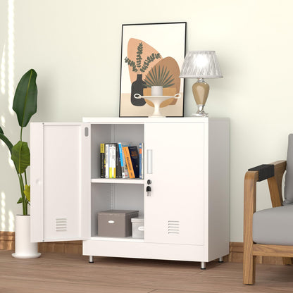 JINKUR Metal Storage Cabinet with Locking Doors and Adjustable Shelf, Small Lockable Sideboard Buffet Cabinet for Home, Office, Entryway, Hallway, Living Room, Kitchen and Dining Room, White