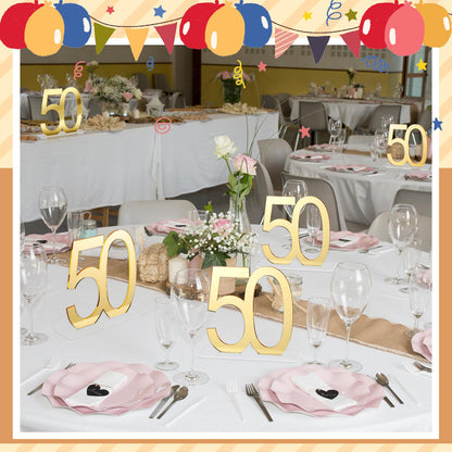 Threehoney 12 Pcs Mirror Gold 50th Birthday Decorations for Men and Women Acrylic Anniversary Decorations Table Numbers Centerpieces for Birthday Party