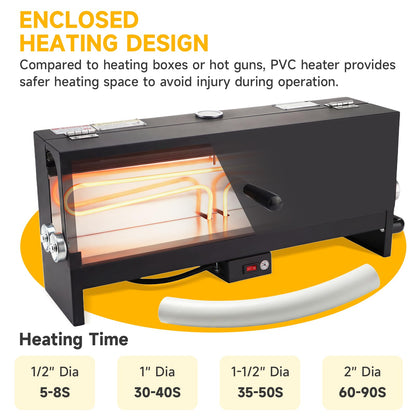 Racewill 1/2" to 2" PVC Conduit Bending Heater, Electric Heater Bender Tool for 24" Sections of PVC Pipe, 1700W, 120V, with Temperature Detector, Reflective Interior & Carrying Handle