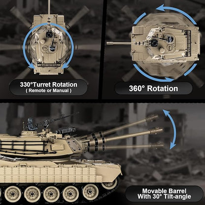 1/18 M1A2 Abrams RC Tank 2.4G Remote Control Tank That Shoot BBS with Smoke Sound and Lights 165ft Remote Control Army Model Toy Military All-Terrain Vehicle for Kids &amp Adults