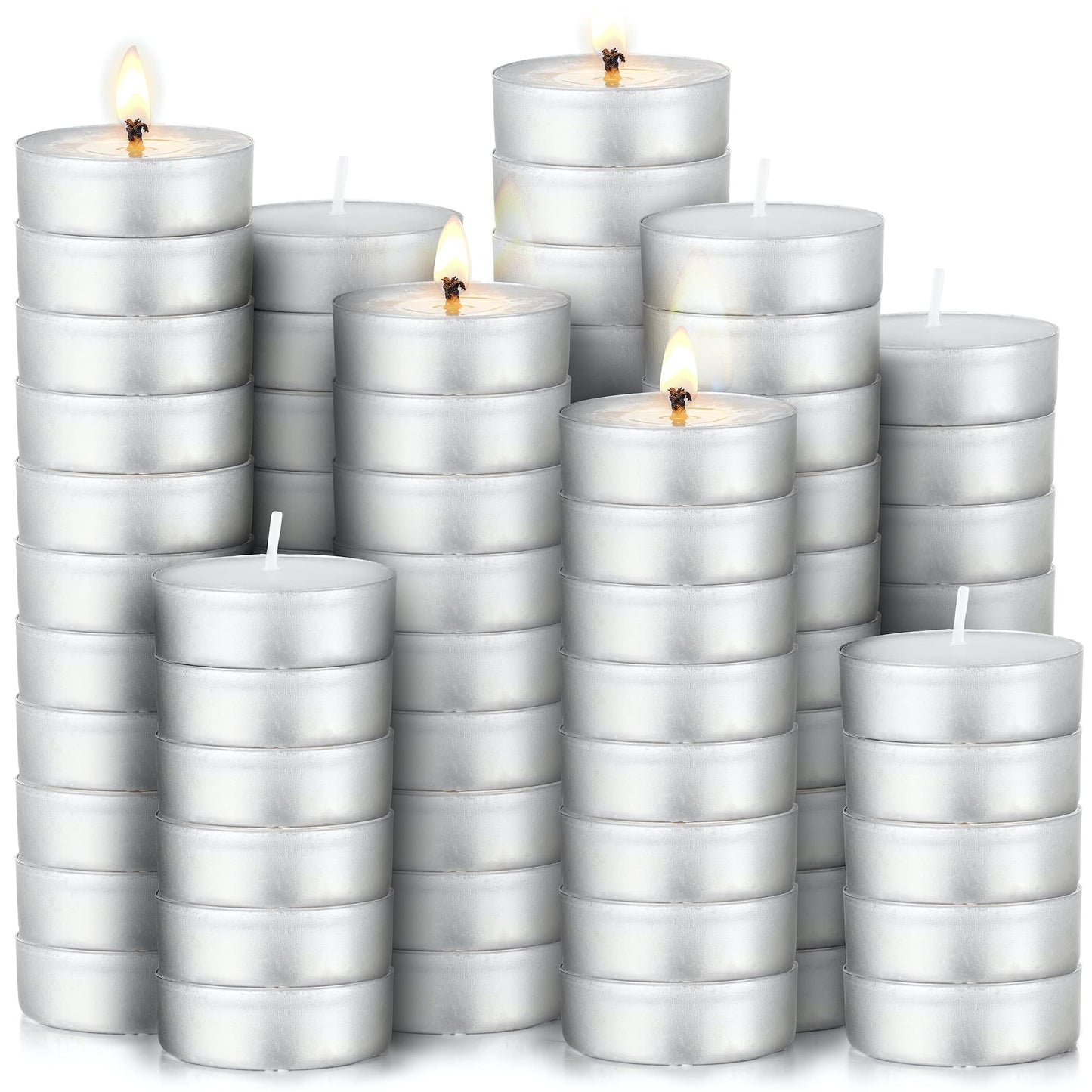 Simple Craft 100 Pack Tea Lights Candles - Unscented Tealight Candles Pack - Long Lasting Paraffin Wax Small Candles in Bulk - Smokeless & Dripless Tea Light Candles for Home, Parties, Weddings