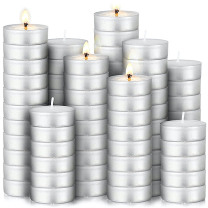 Simple Craft 100 Pack Tea Lights Candles - Unscented Tealight Candles Pack - Long Lasting Paraffin Wax Small Candles in Bulk - Smokeless & Dripless Tea Light Candles for Home, Parties, Weddings