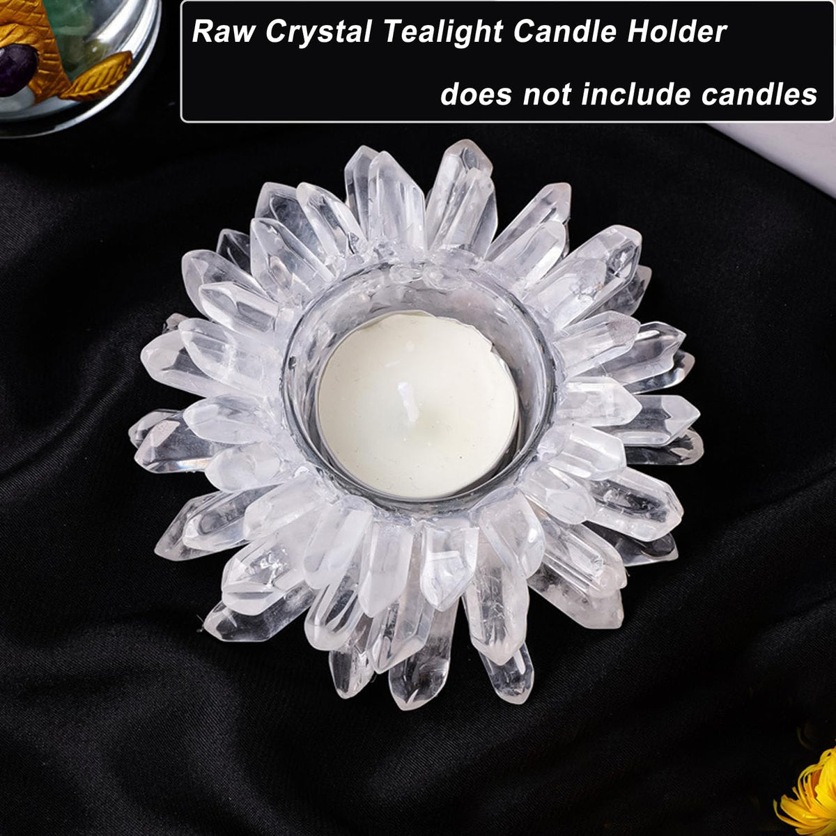 Natural Clear Quartz Crystal, Crystal Quartz Tealight Candle Holder Crystal Stone Candle Stand High Energy Geode Votive with Healing Effects (Not Included Candle)